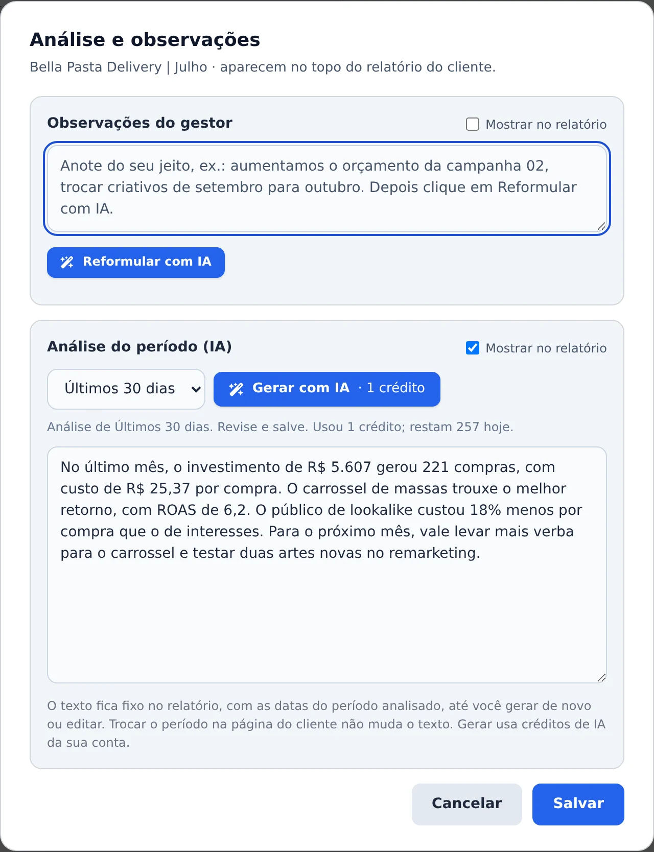 Gere a análise