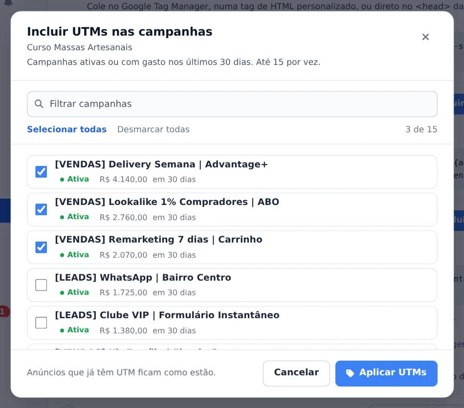 Escolha as campanhas
