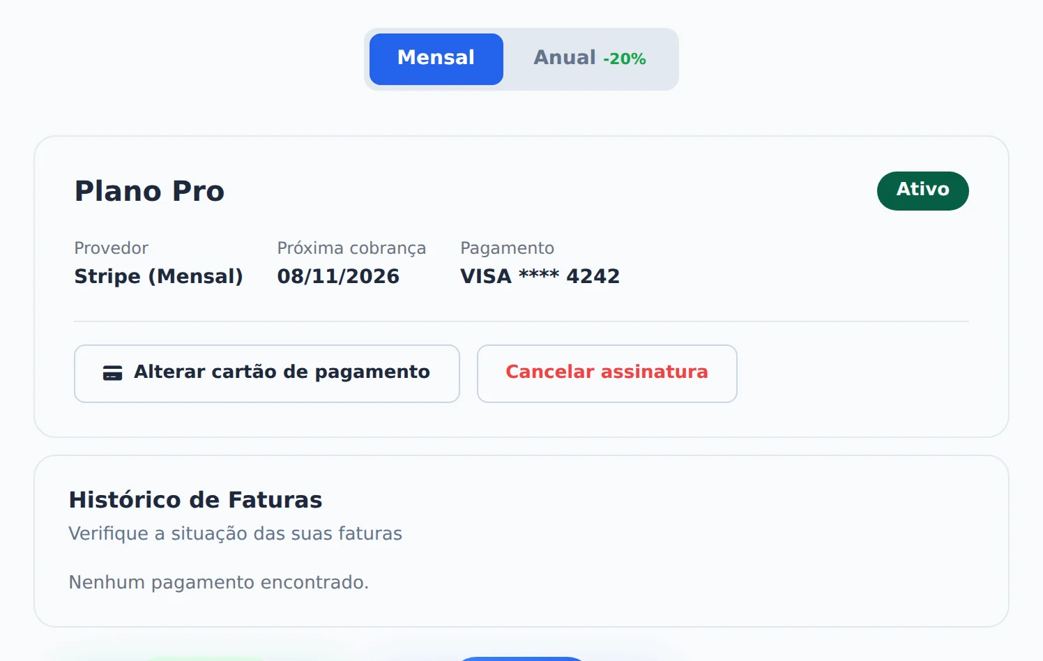 Veja o plano atual