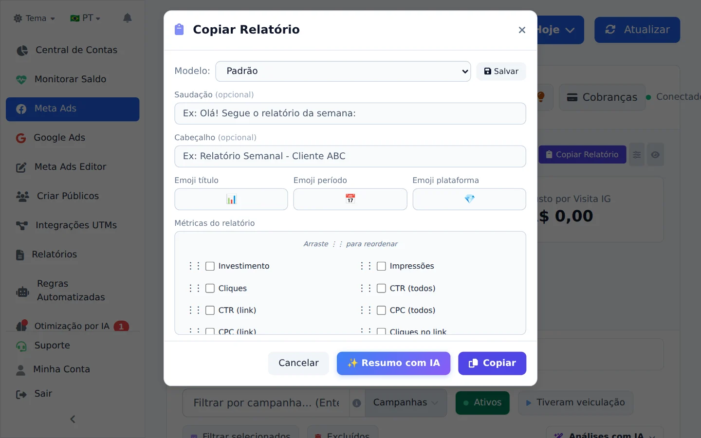 Abra Copiar Relatório