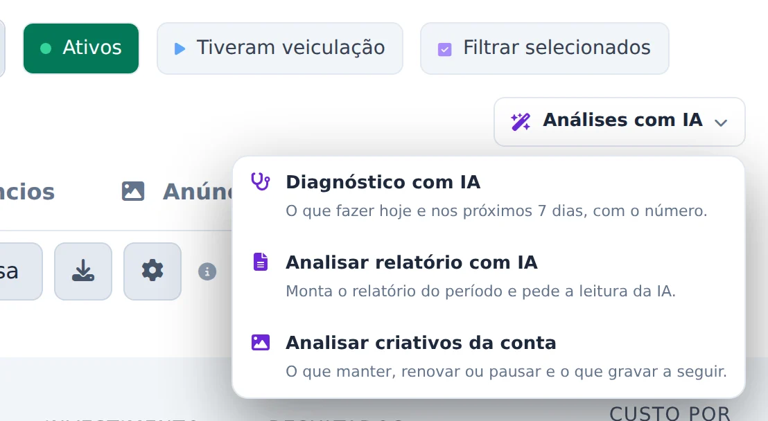 Abra a análise no Gerenciador