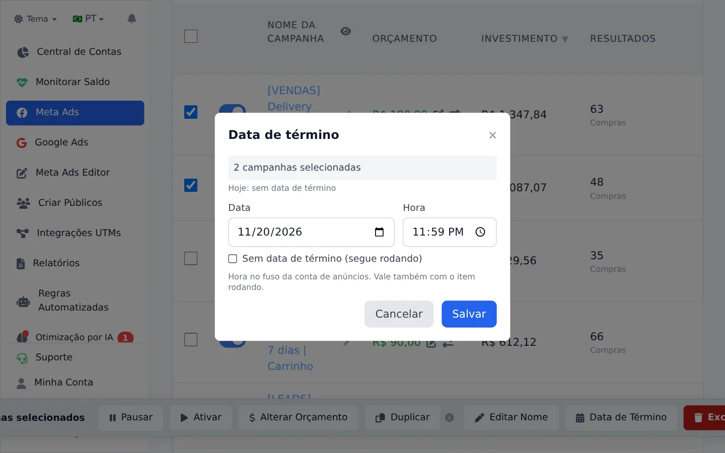 Escolha a data e a hora