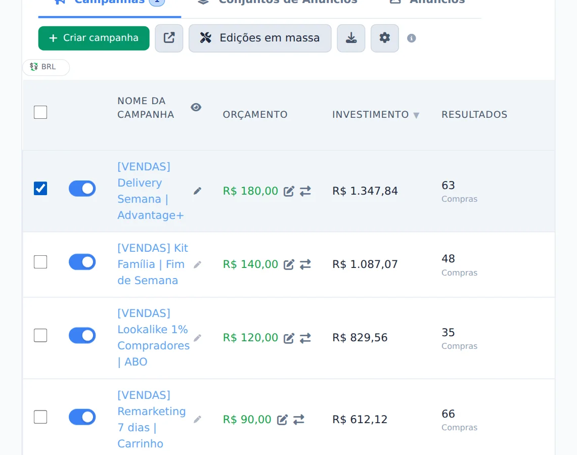 Selecione a campanha