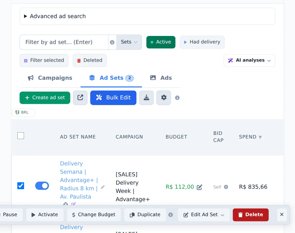 Select the ad sets
