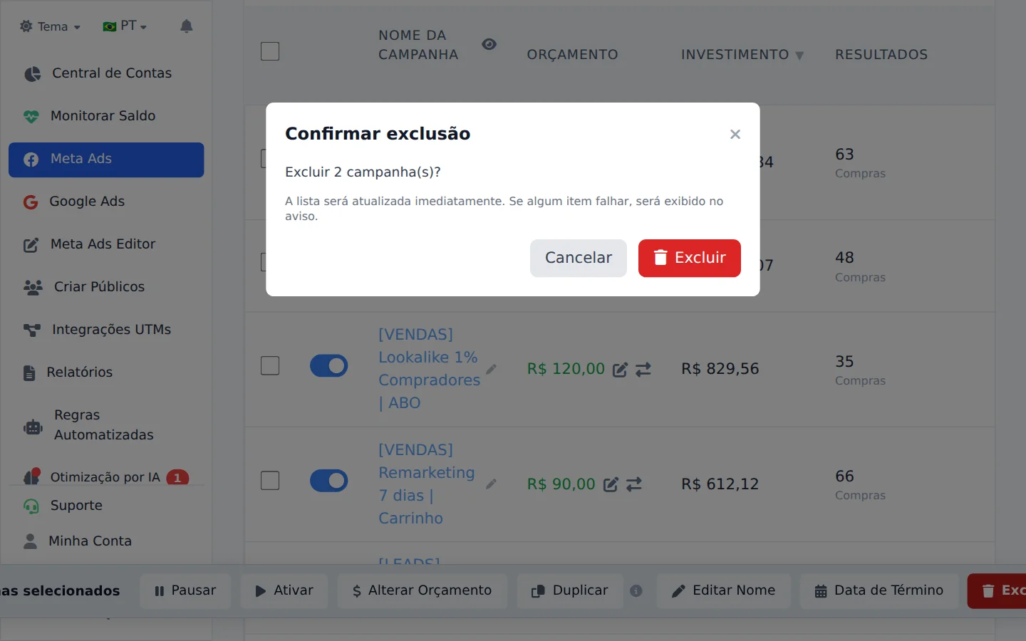 Exclua e confirme