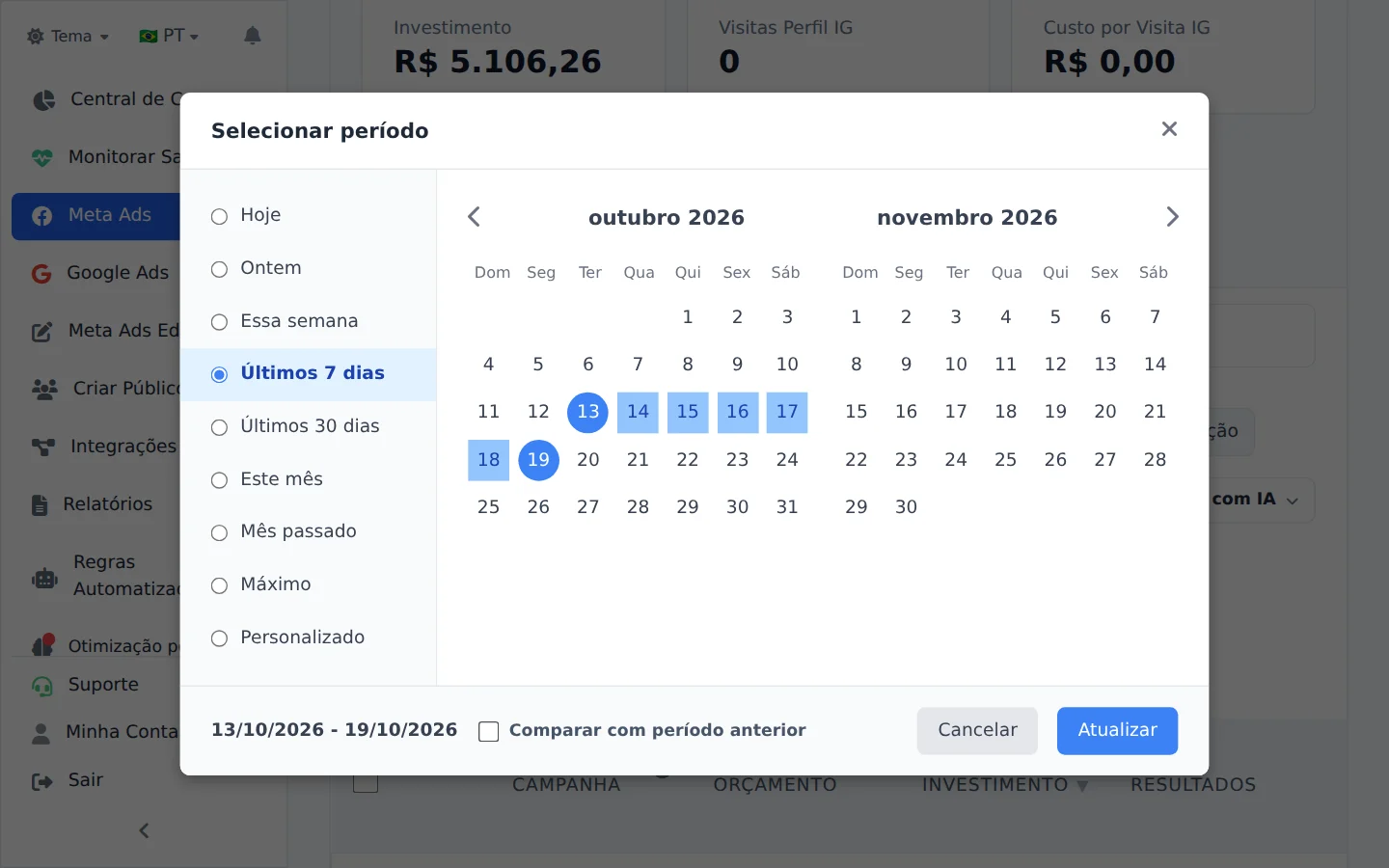 Escolha o período