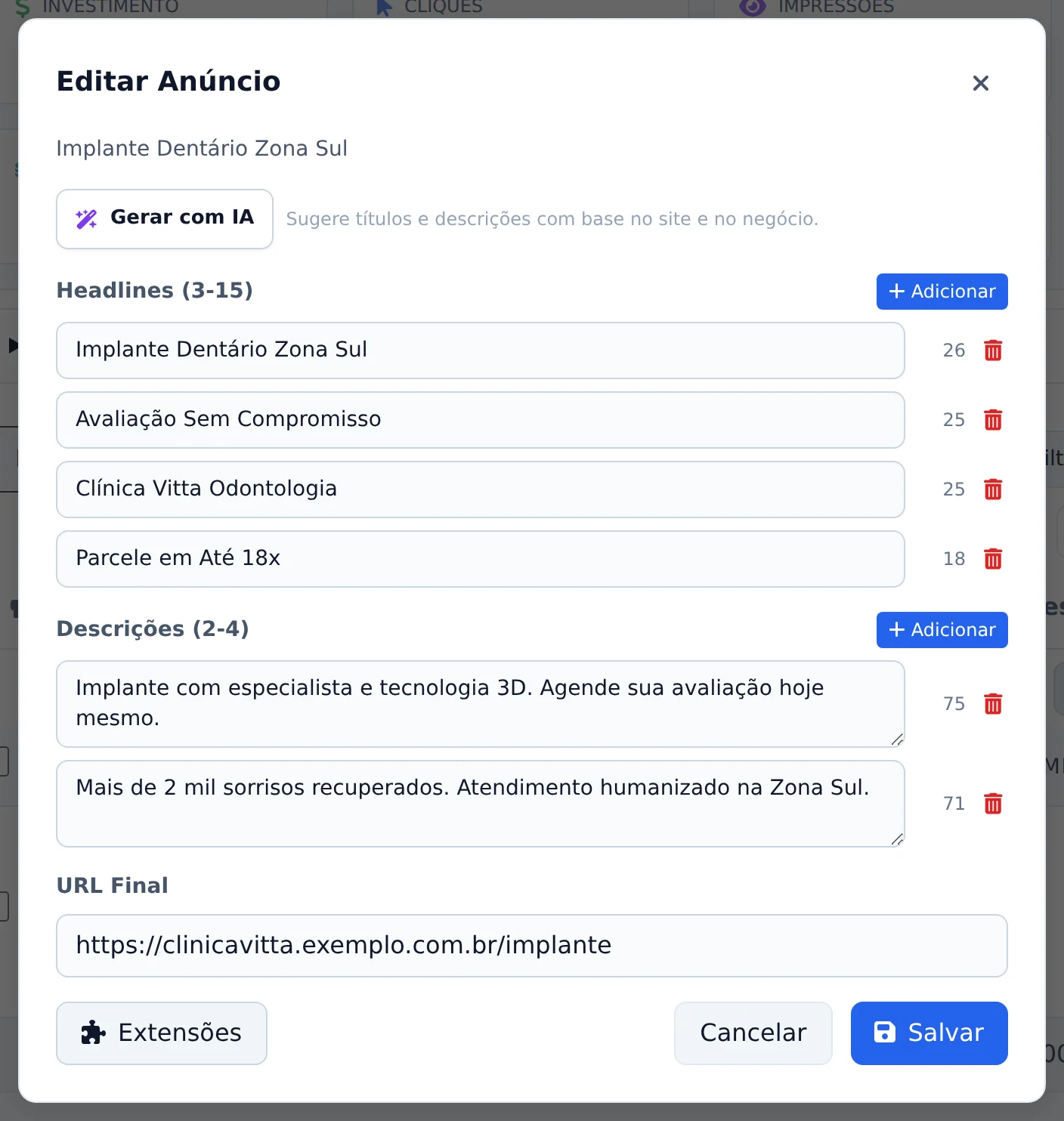 Troque o texto