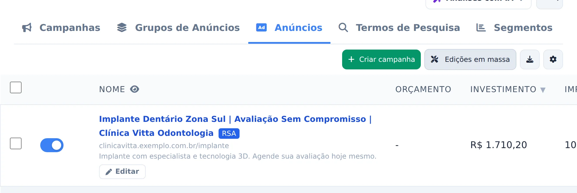 Abra o anúncio