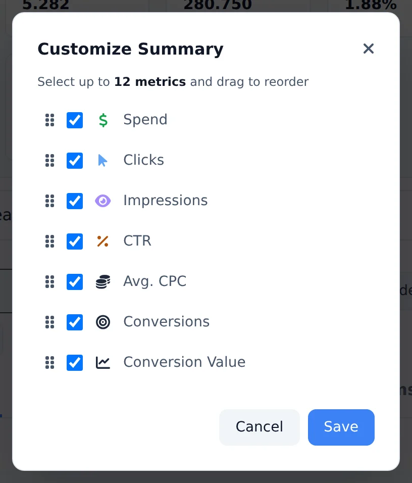 Choose the summary cards