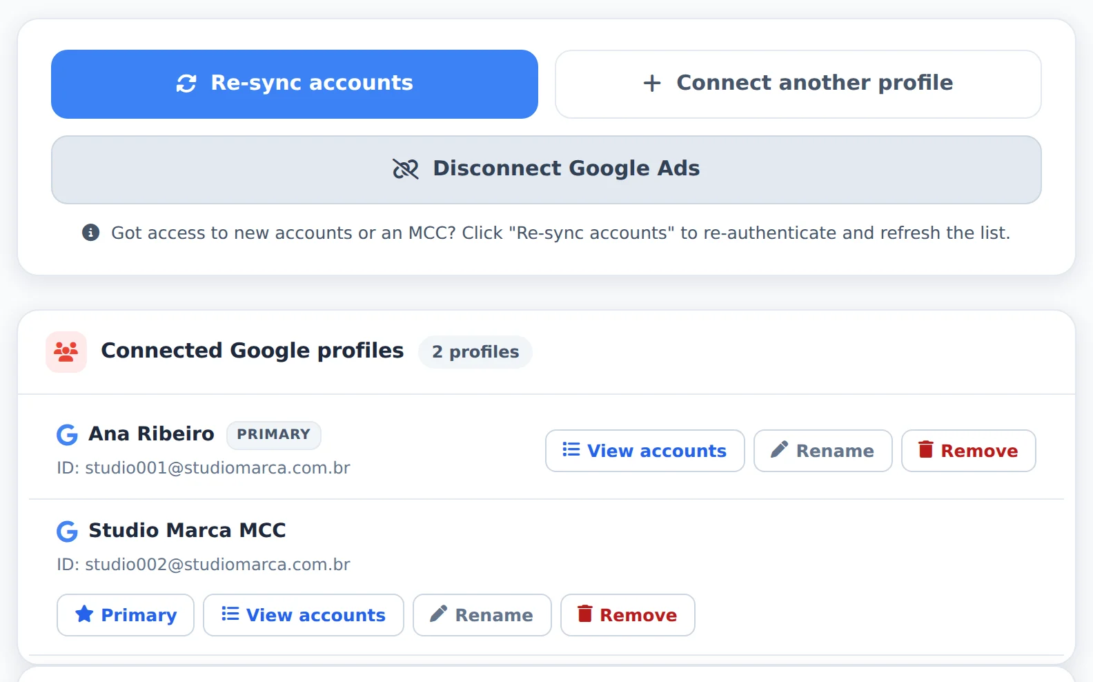 Connect the Google profile