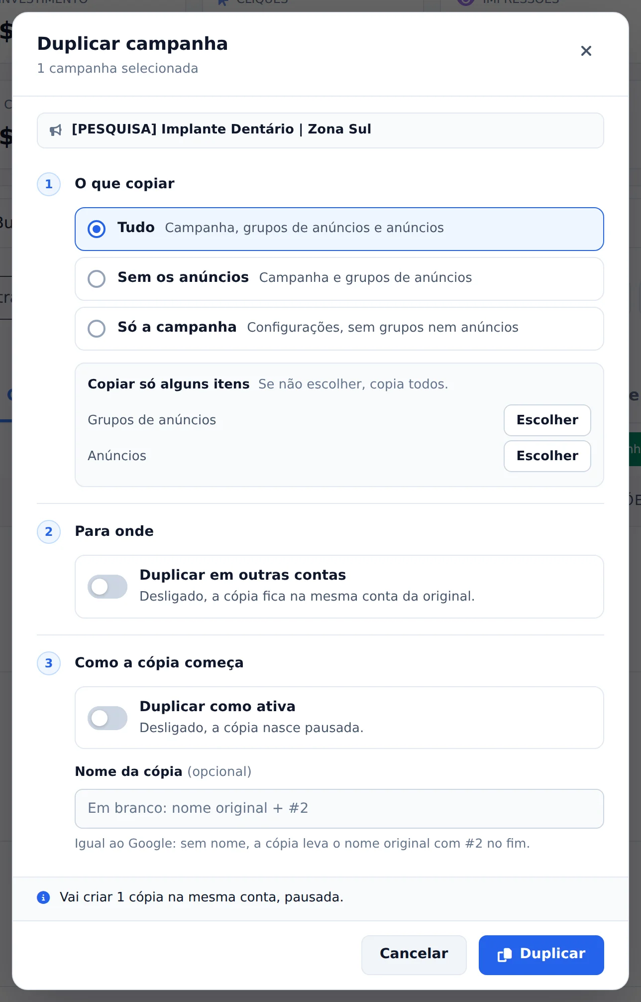 Diga o que copiar