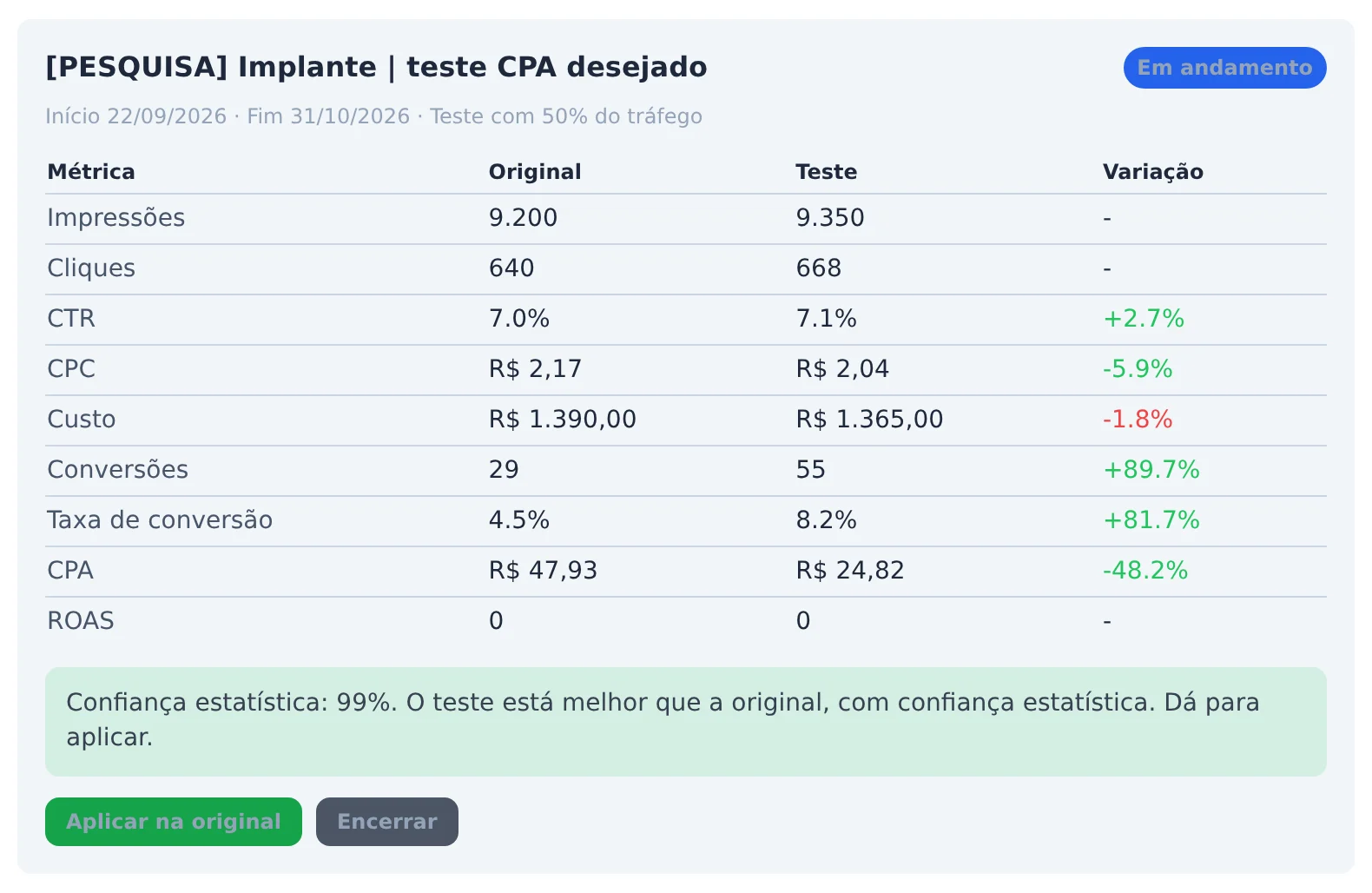 Leia o resultado e decida