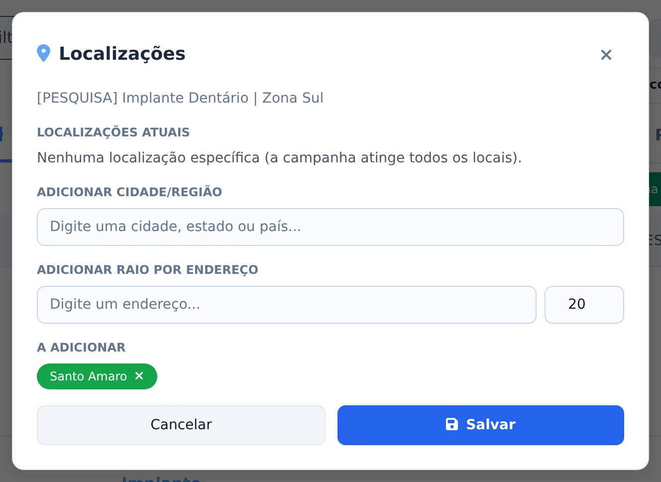 Adicione a região