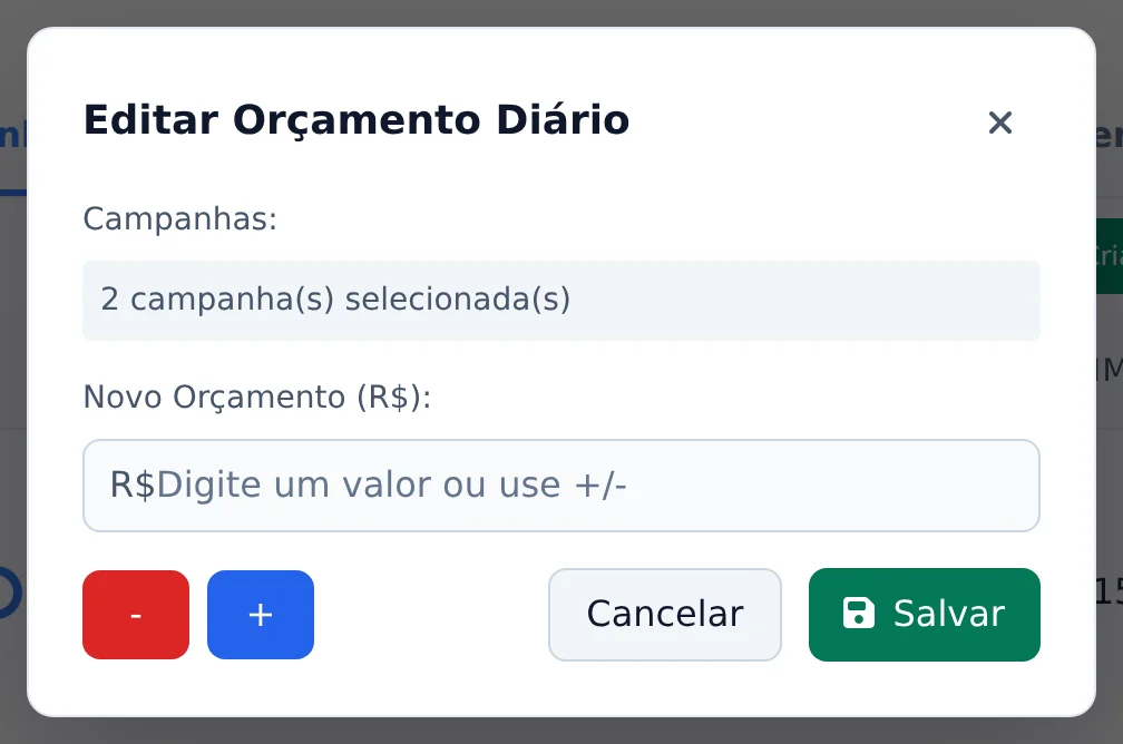 Altere o orçamento