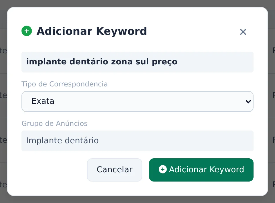 Adicione como palavra-chave