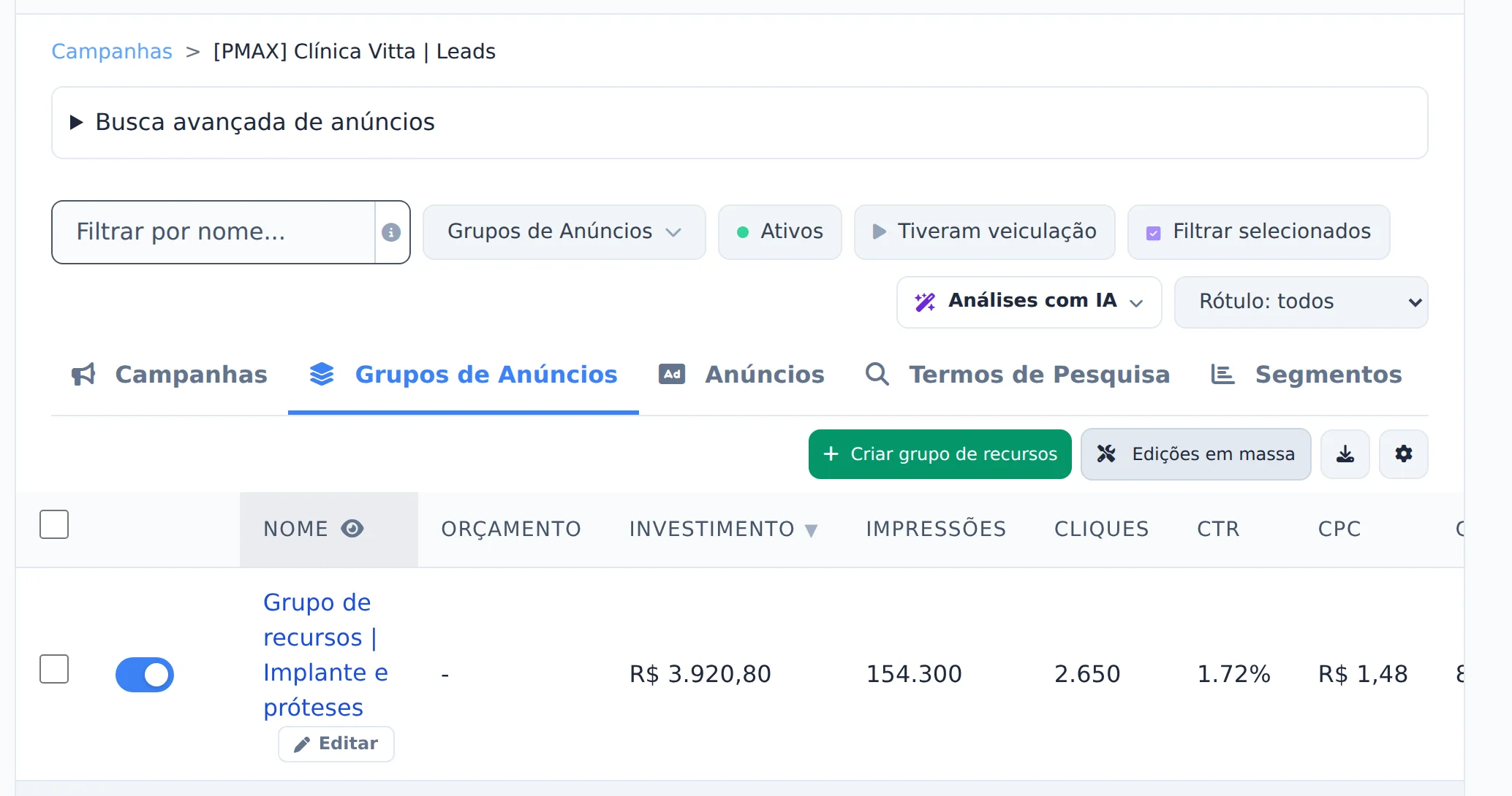 Abra o grupo de recursos