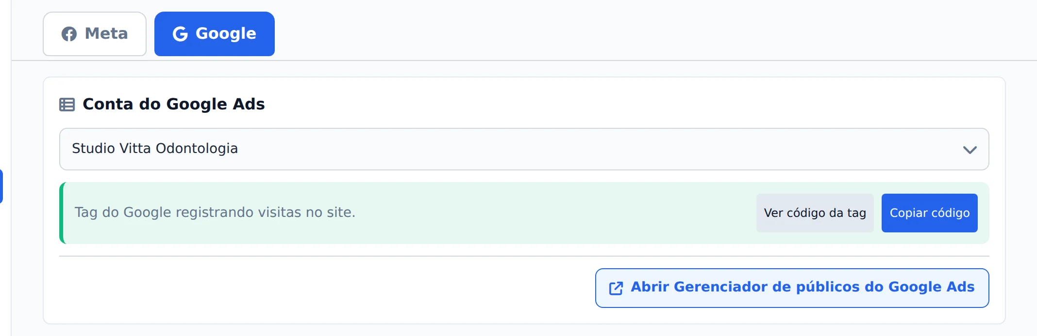 Abra a aba Google e escolha a conta