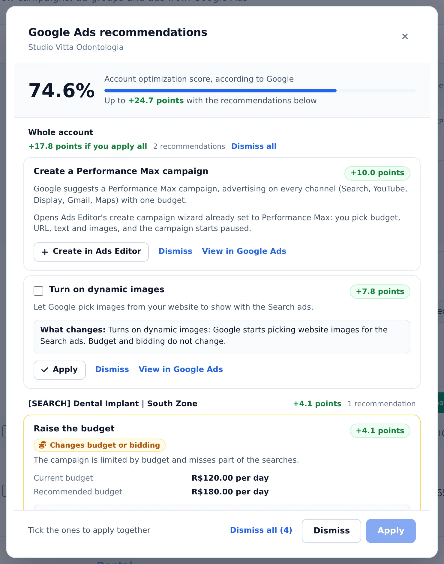Read the score and each recommendation