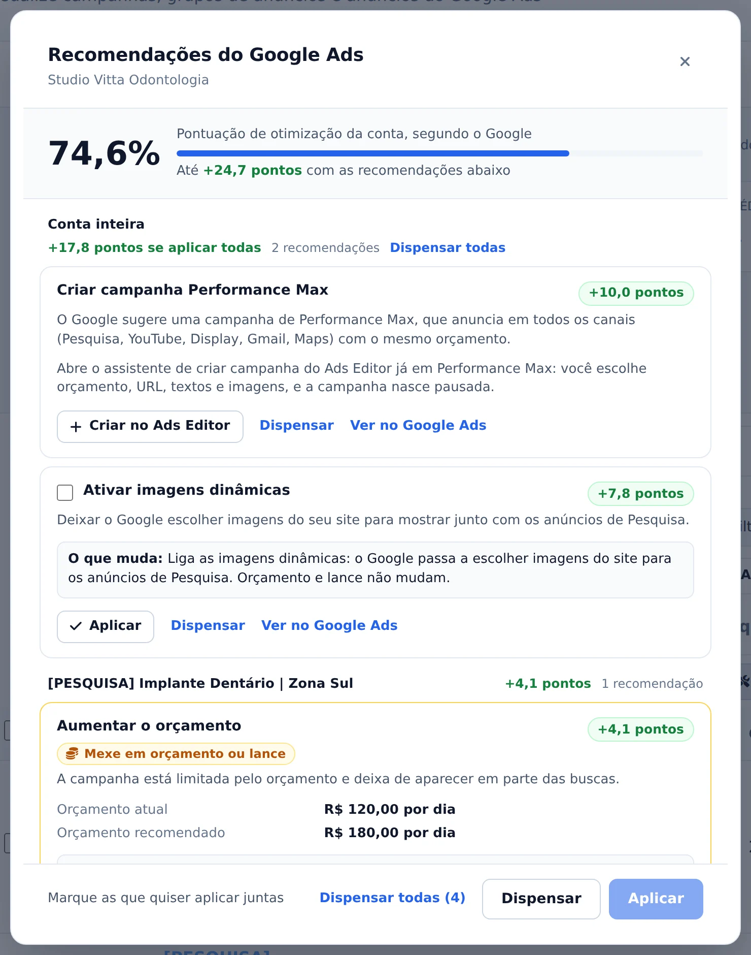 Leia a pontuação e cada recomendação