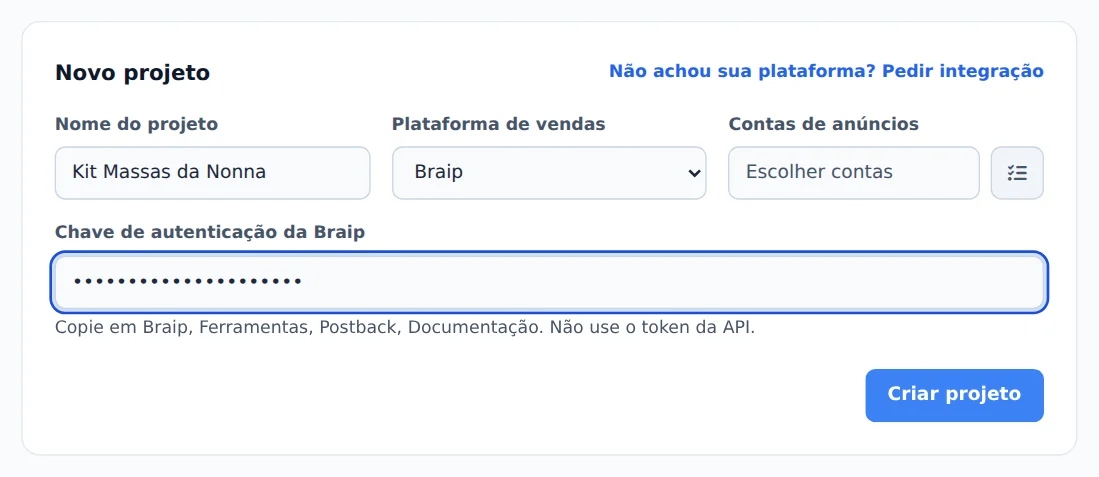 Nome, plataforma e chave