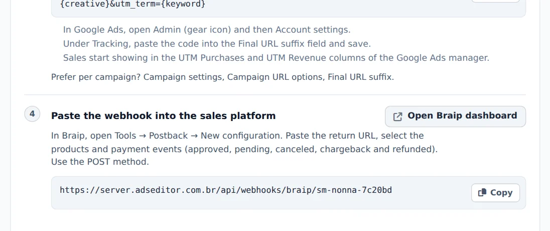 Copy the return URL