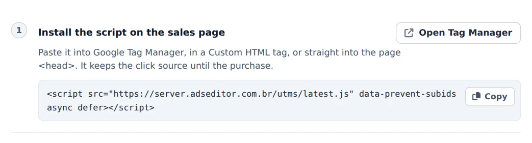 Install the script on the site