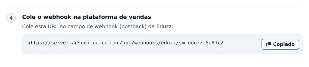Copie a URL do webhook
