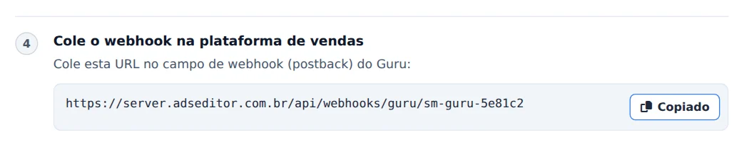 Copie a URL do webhook