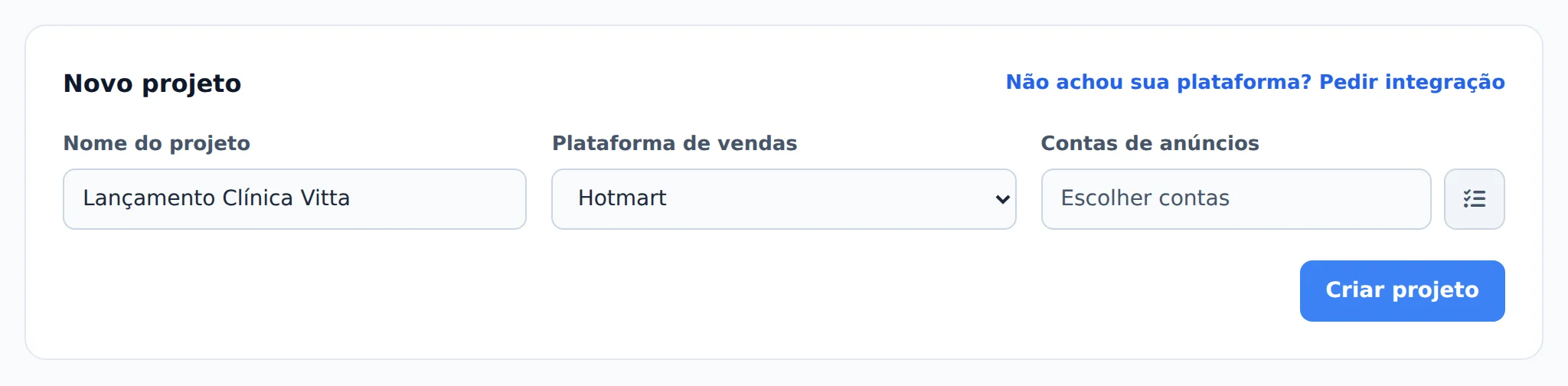 Crie o projeto