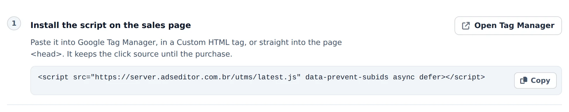 Install the script on the sales page