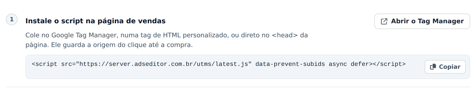 Instale o script na página de vendas