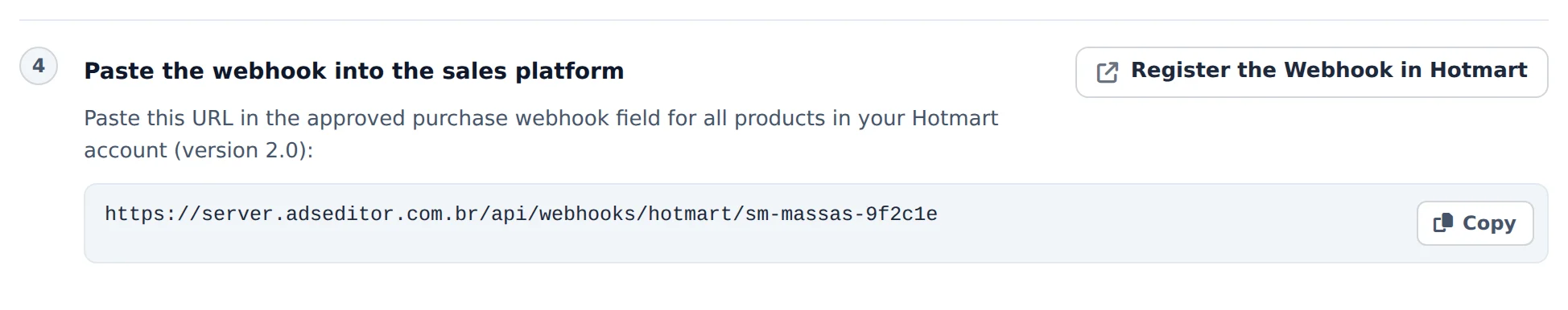 Register the webhook in Hotmart