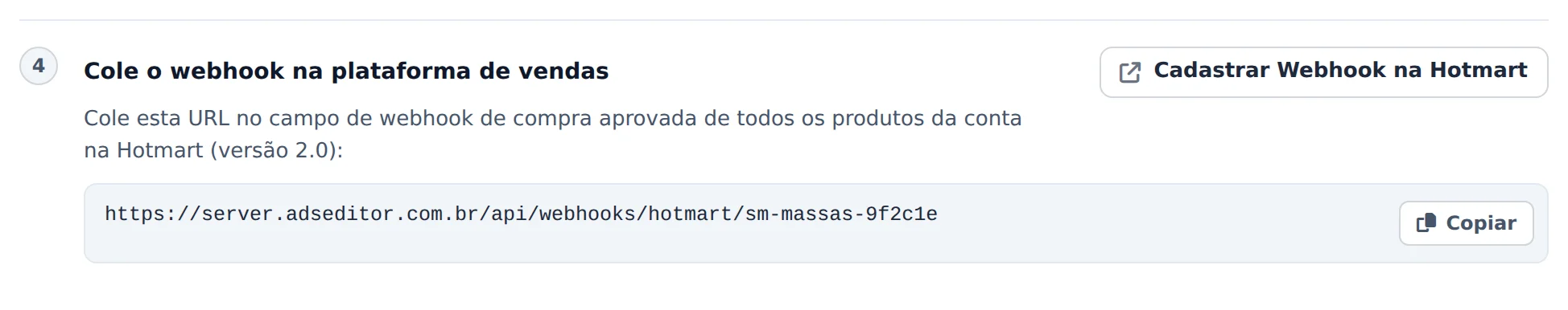 Cadastre o webhook na Hotmart
