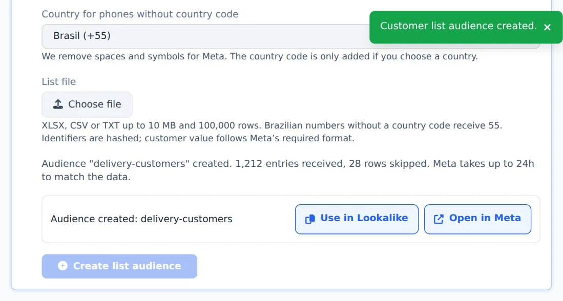 Create the list audience