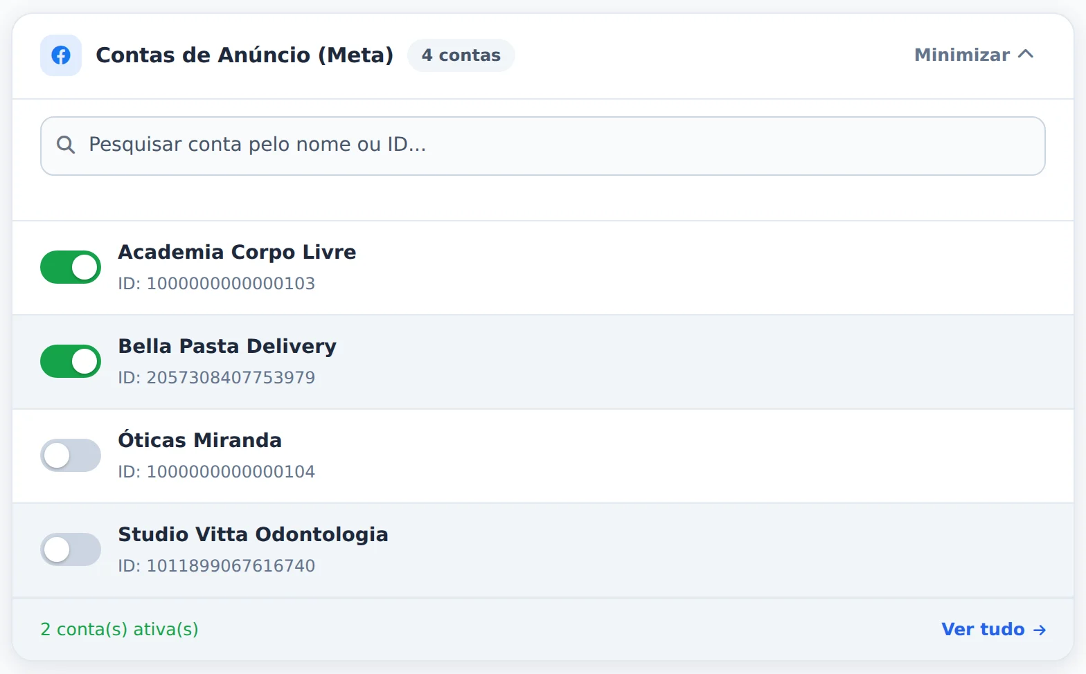 Ative as contas de anúncio