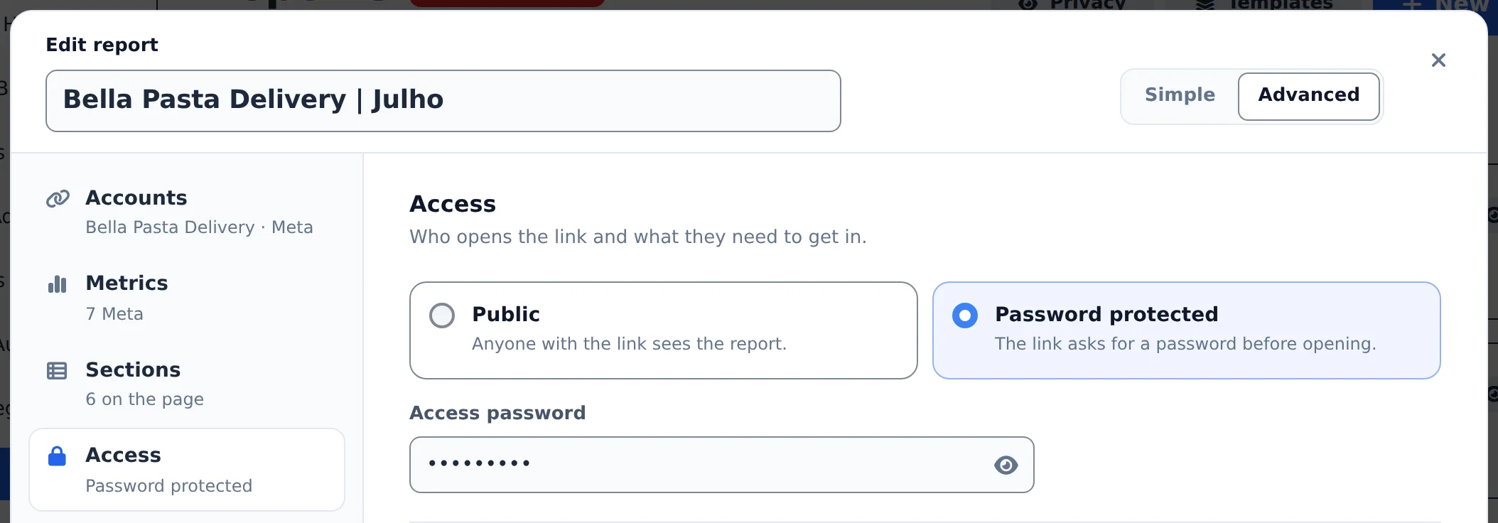 Open the report in Advanced