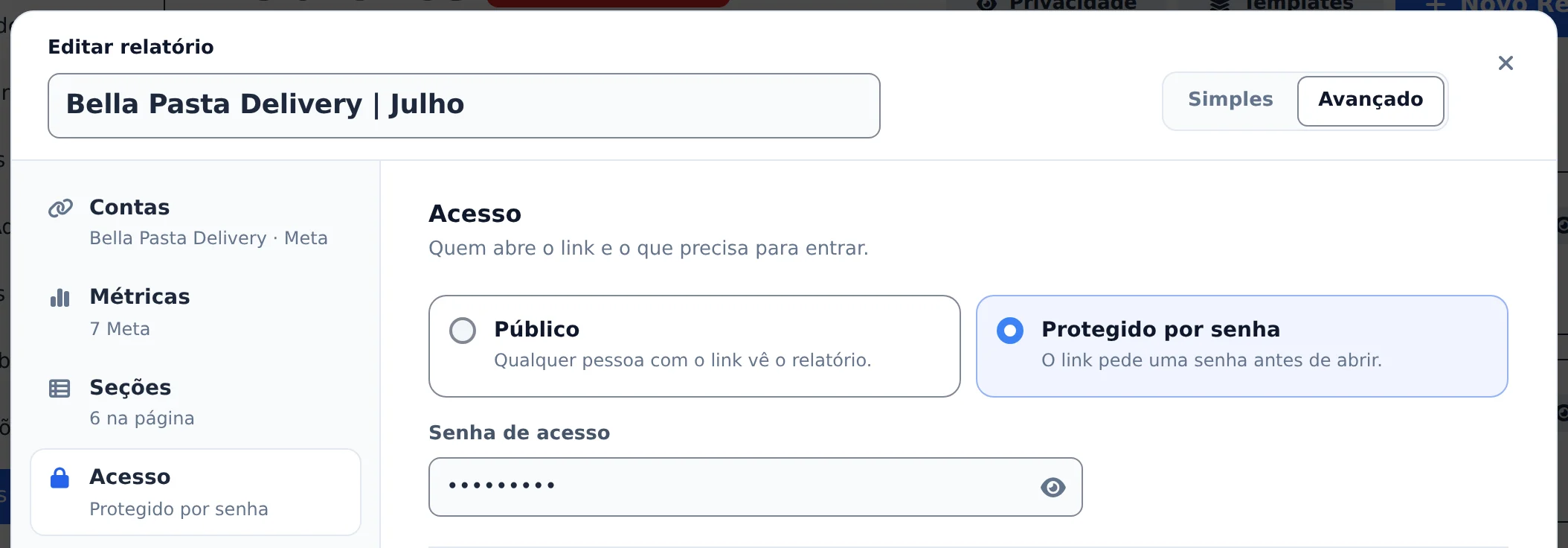 Abra o relatório no Avançado