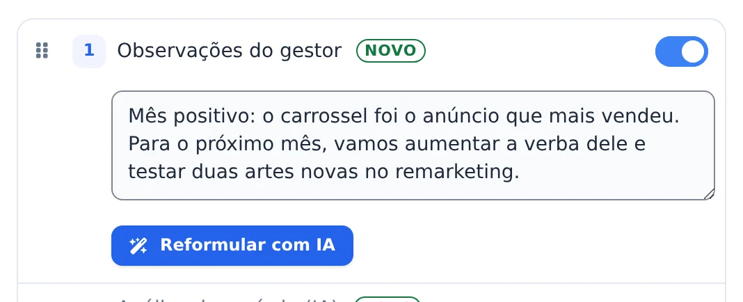 Escreva as observações e salve