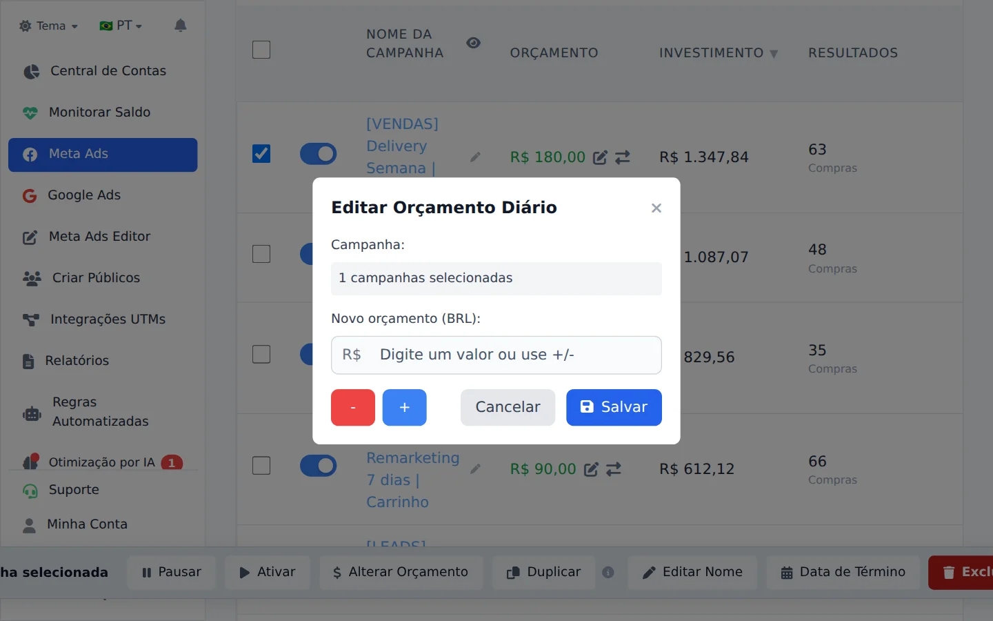 Abra Alterar Orçamento