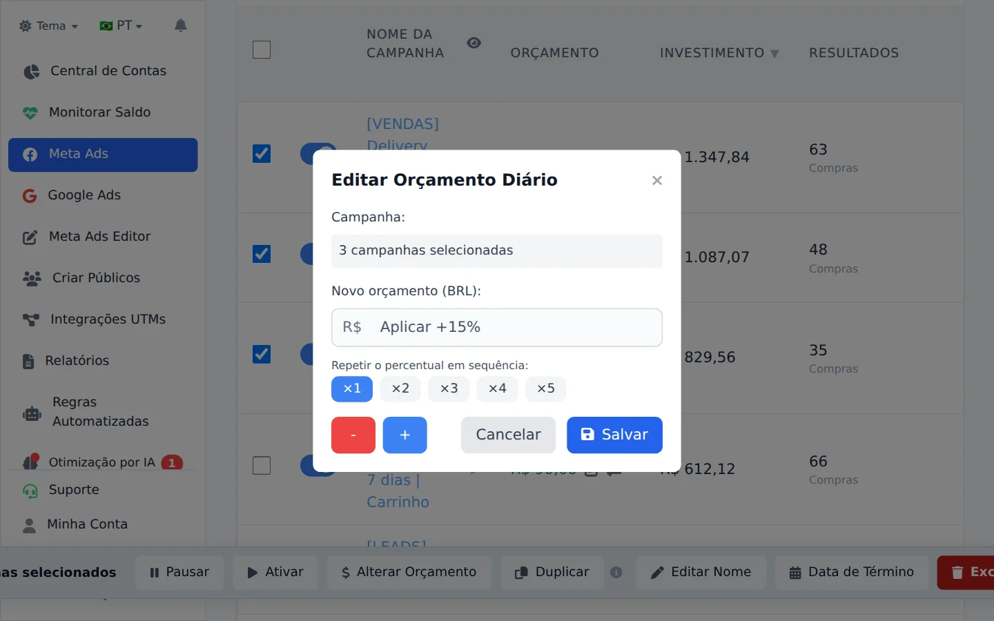 Altere o orçamento