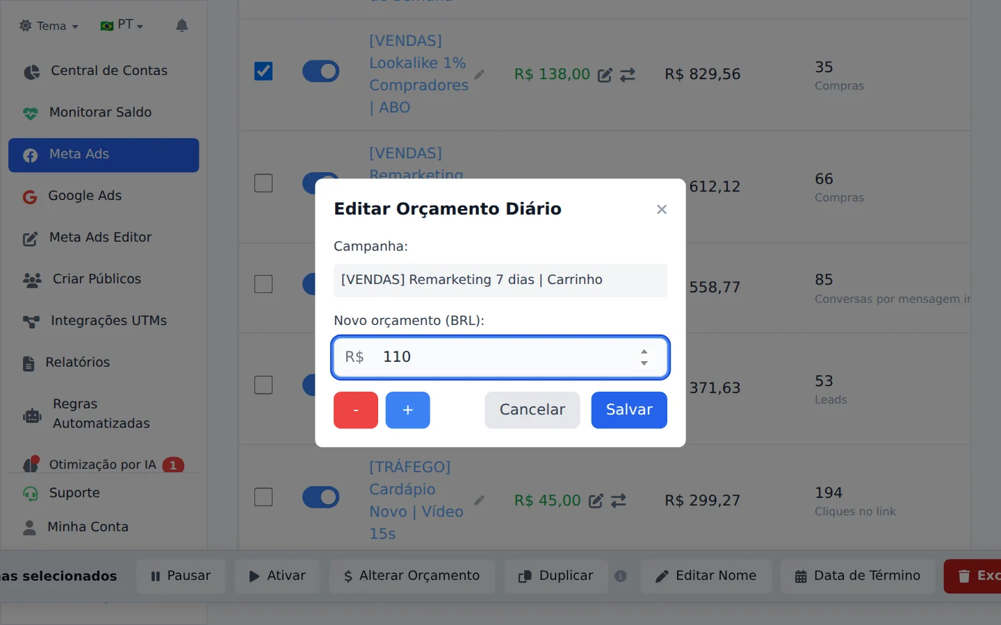 Ou mude uma campanha só