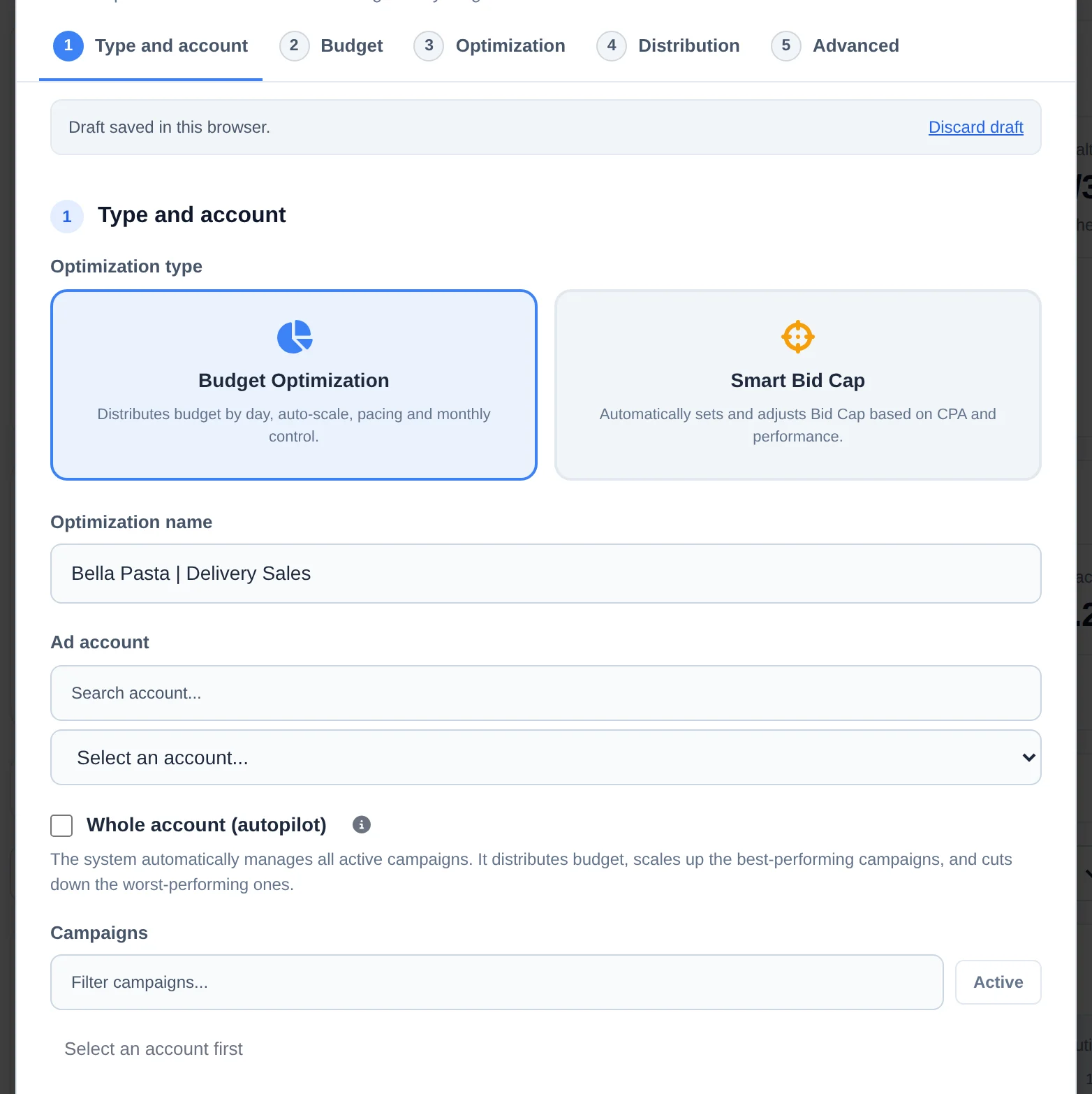 Type, name and account