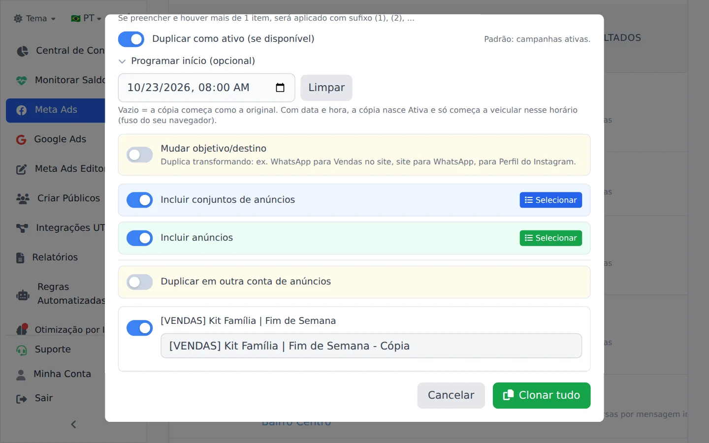 Escolha data e hora