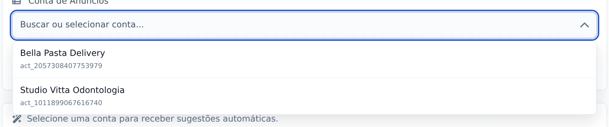Abra Criar Públicos e escolha a conta
