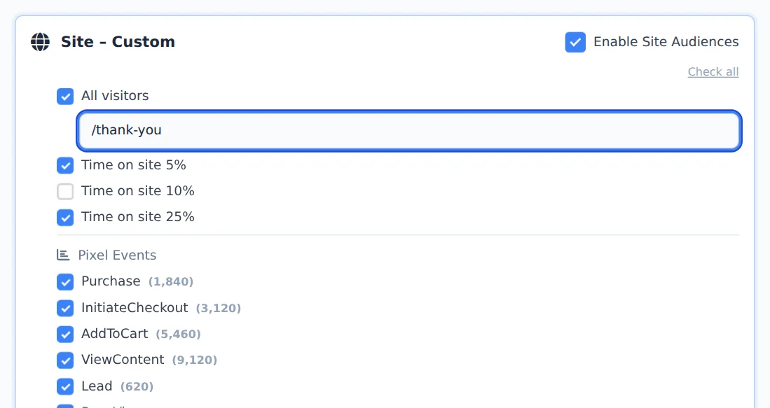 Turn on website audiences
