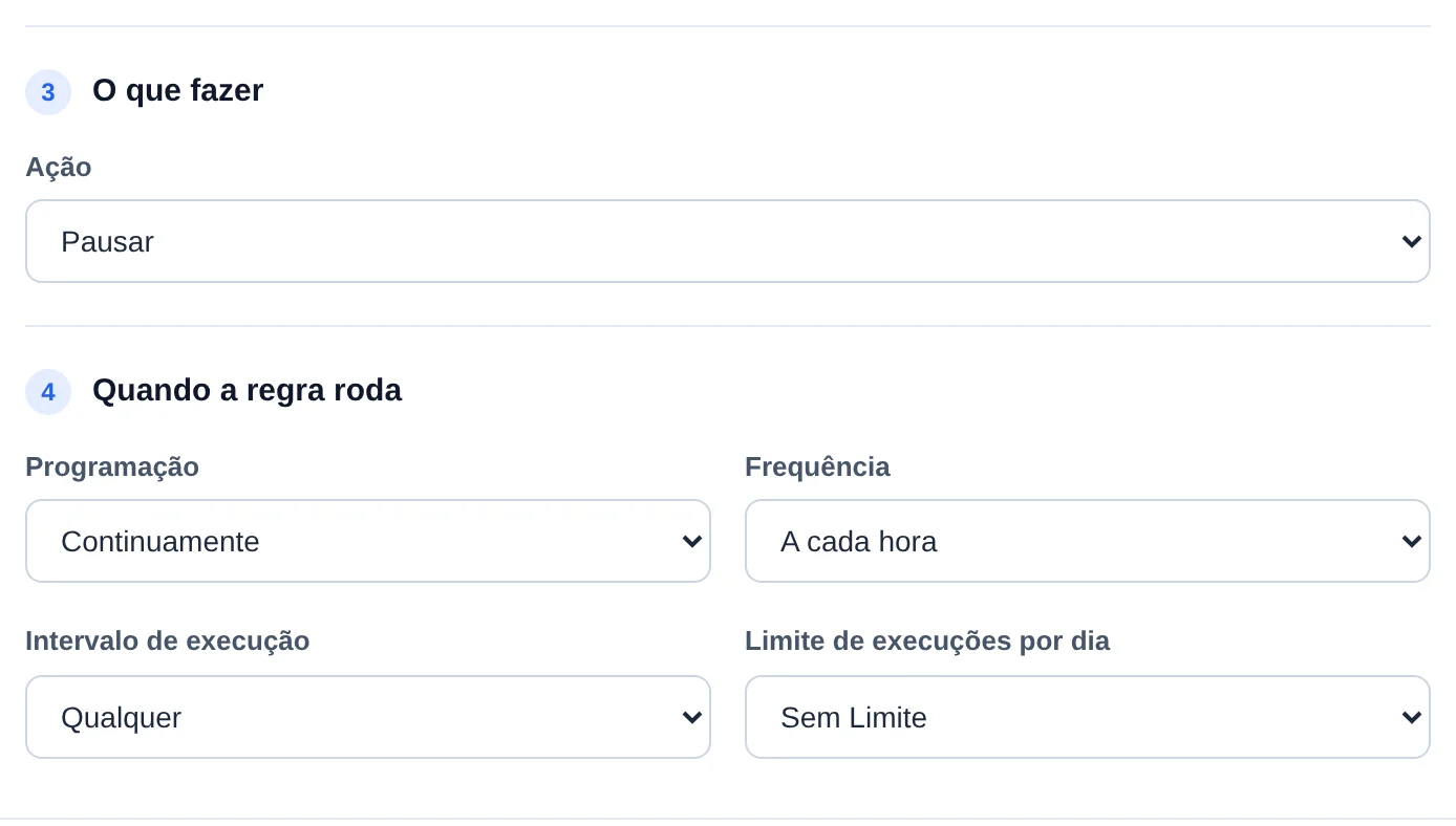 Escolha a ação e a frequência