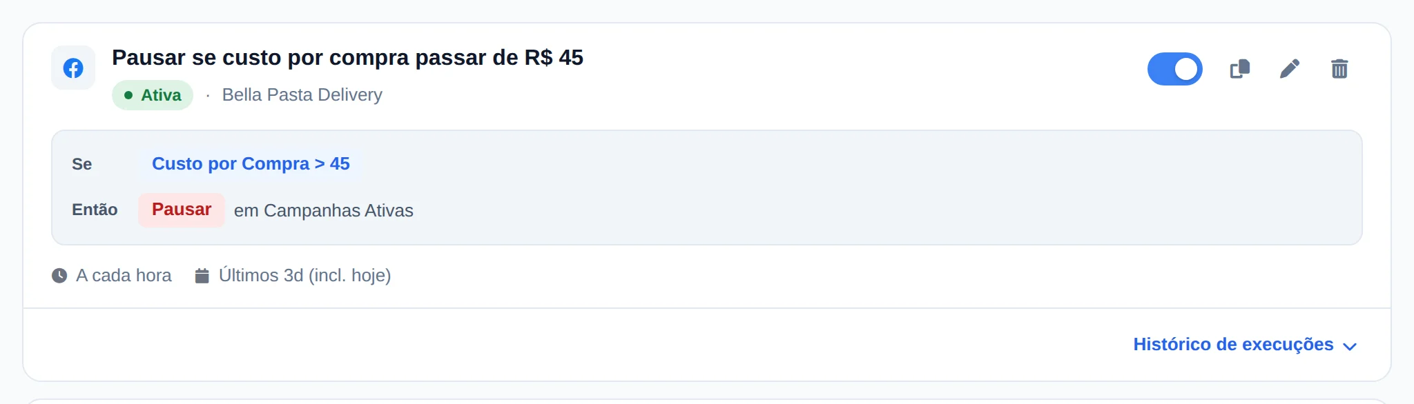 Crie a regra