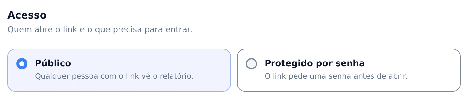 Defina o acesso e crie