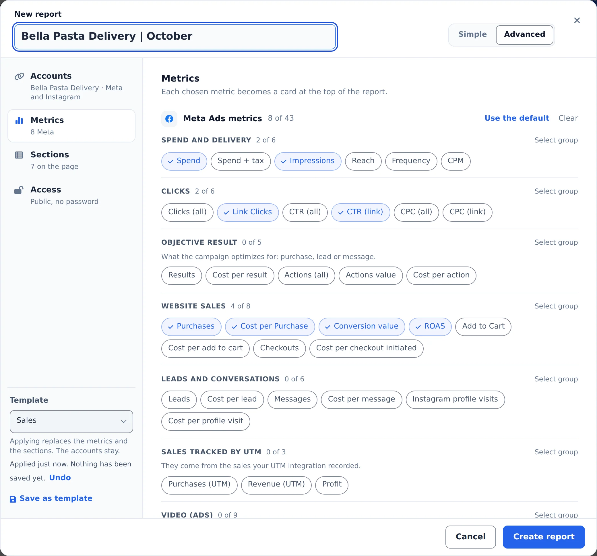 Adjust metrics and sections
