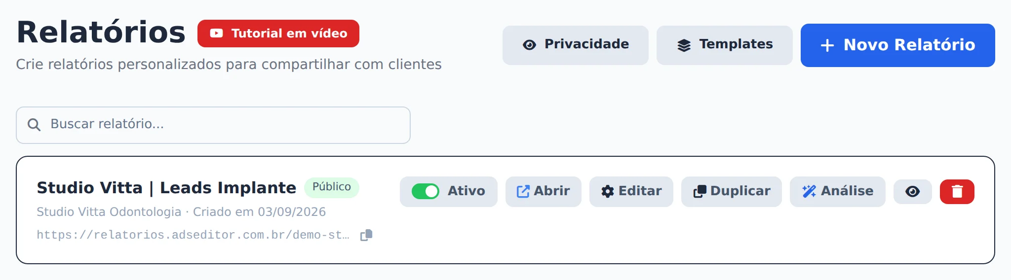 Clique em Novo Relatório